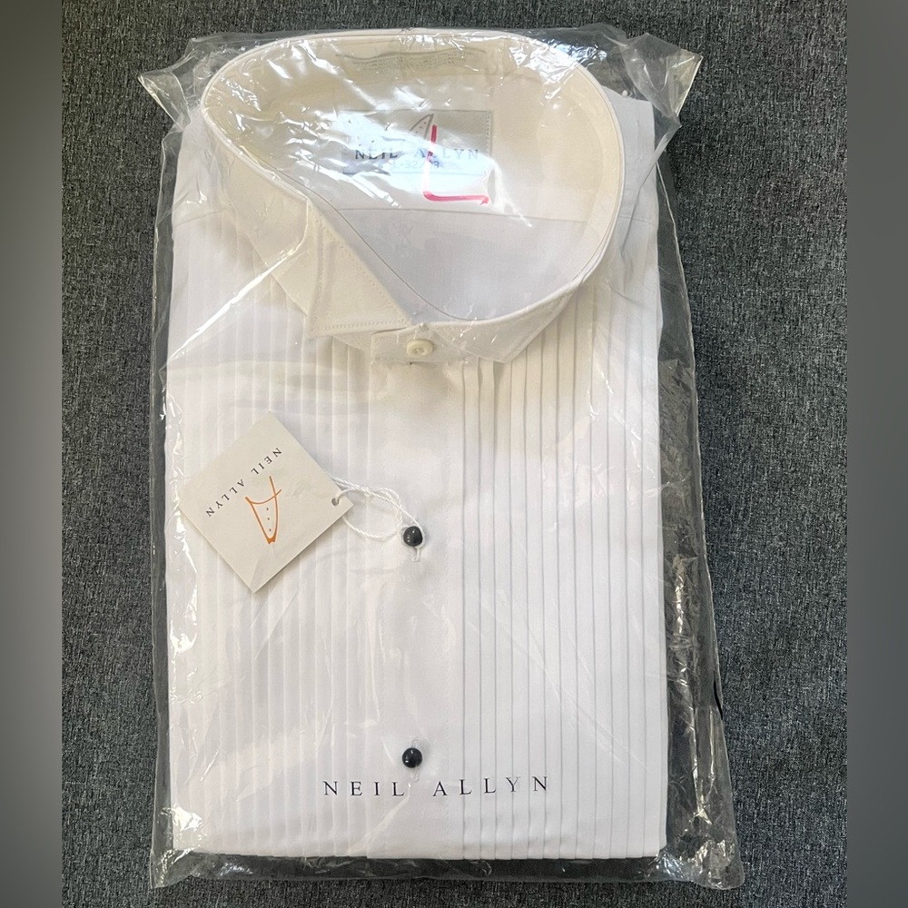 NEIL ALLYN Tuxedo Shirt Men's Large 32/33 White Pleats Brand New